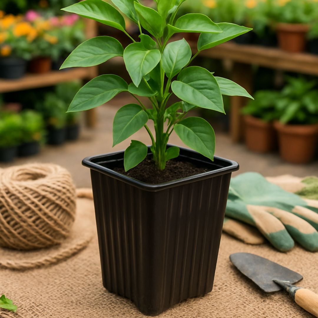 MACETA CARLUCCIO CUADRADA NEGRA PP UV 7.3*9CM (300CC) *UNID