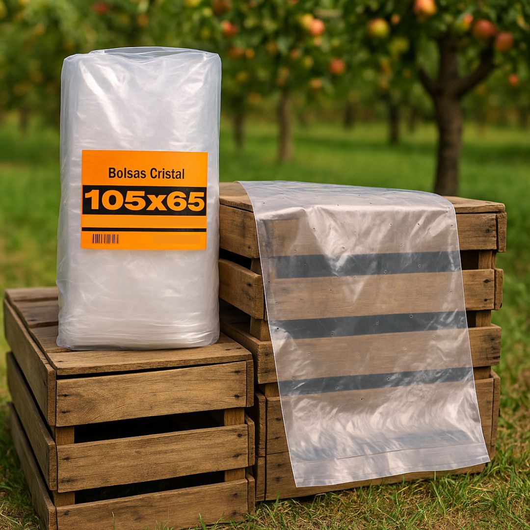 BOLSAS PLASTICAS mE PE CRISTAL (B/D - 25MIC - C/FUELLE) 105X65CM PERFORADAS *100UNID
