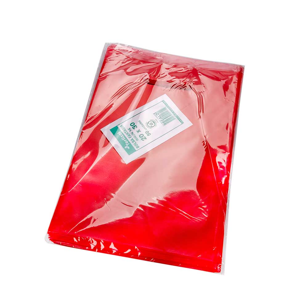 BOLSAS RIÑON LISAS TERLIZZI 20*30CM ROJO REFORZADAS (60MIC) PAQ.*50UNID