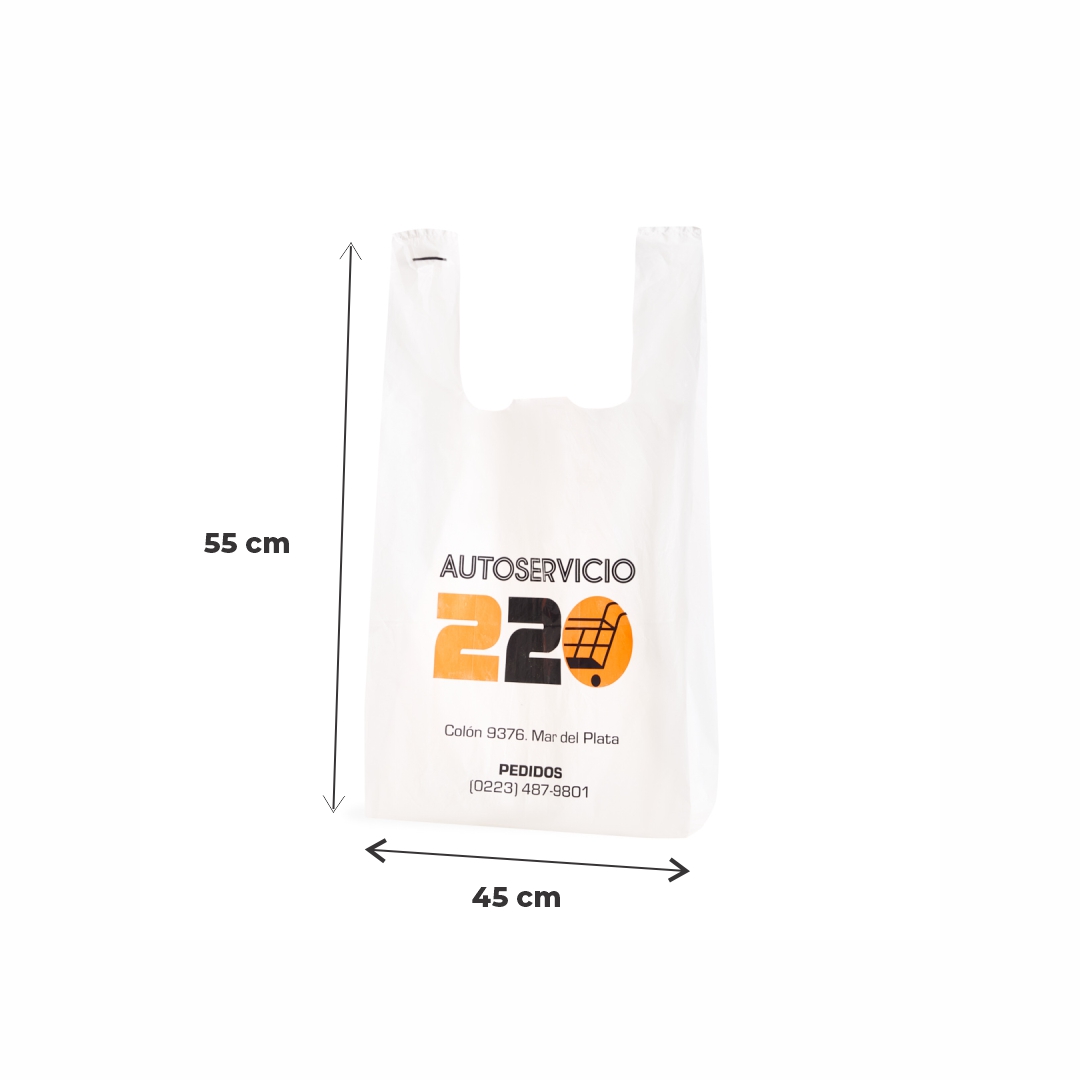 mEP BOLSA CAMISETA A/D PERSONALIZADA 1 O 2 COLORES 15MIC  (45*55CM) X UNIDAD