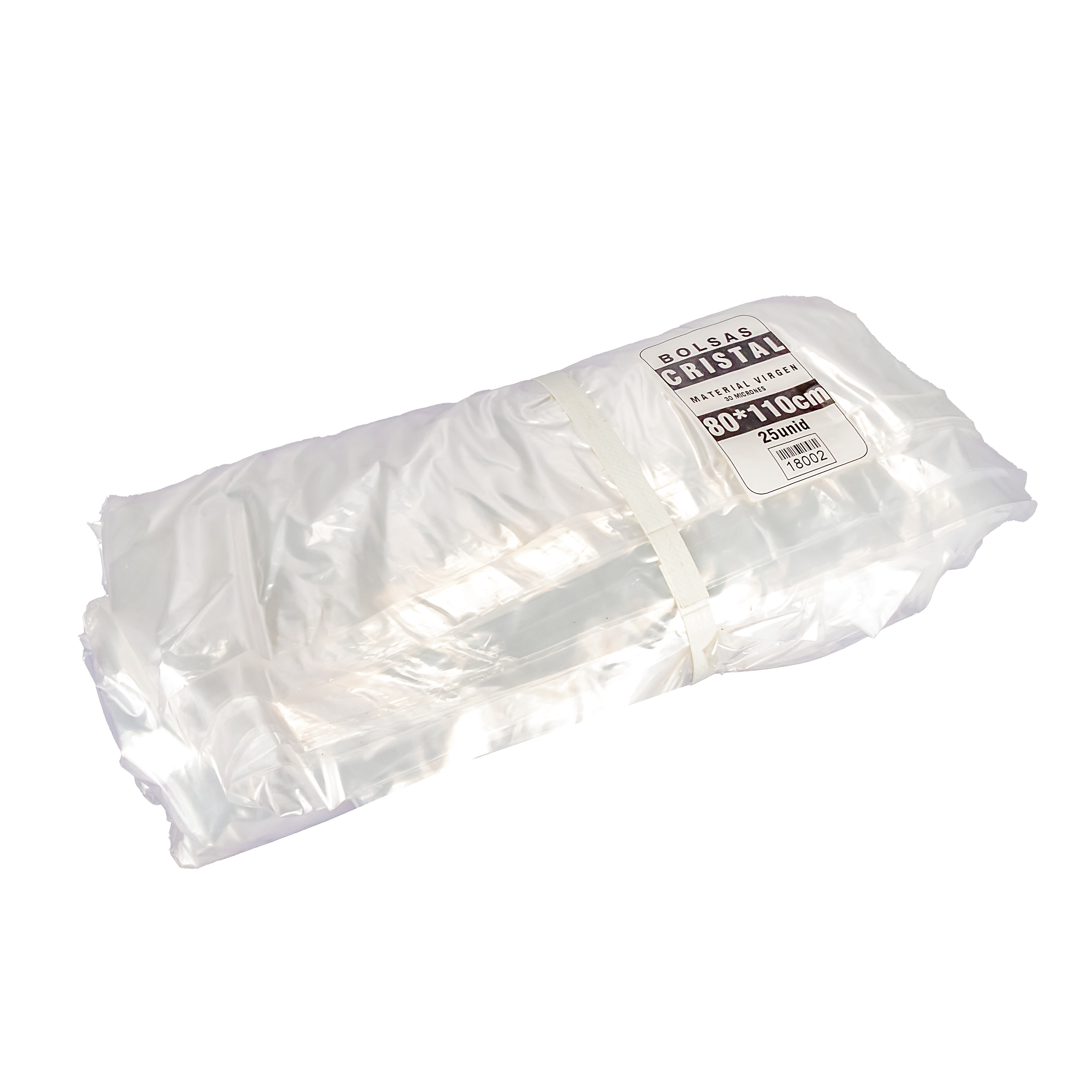 BOLSAS PLASTICAS mE PE CRISTAL (B/D - 35MIC - C/FUELLE) .80X110CM *25UNID