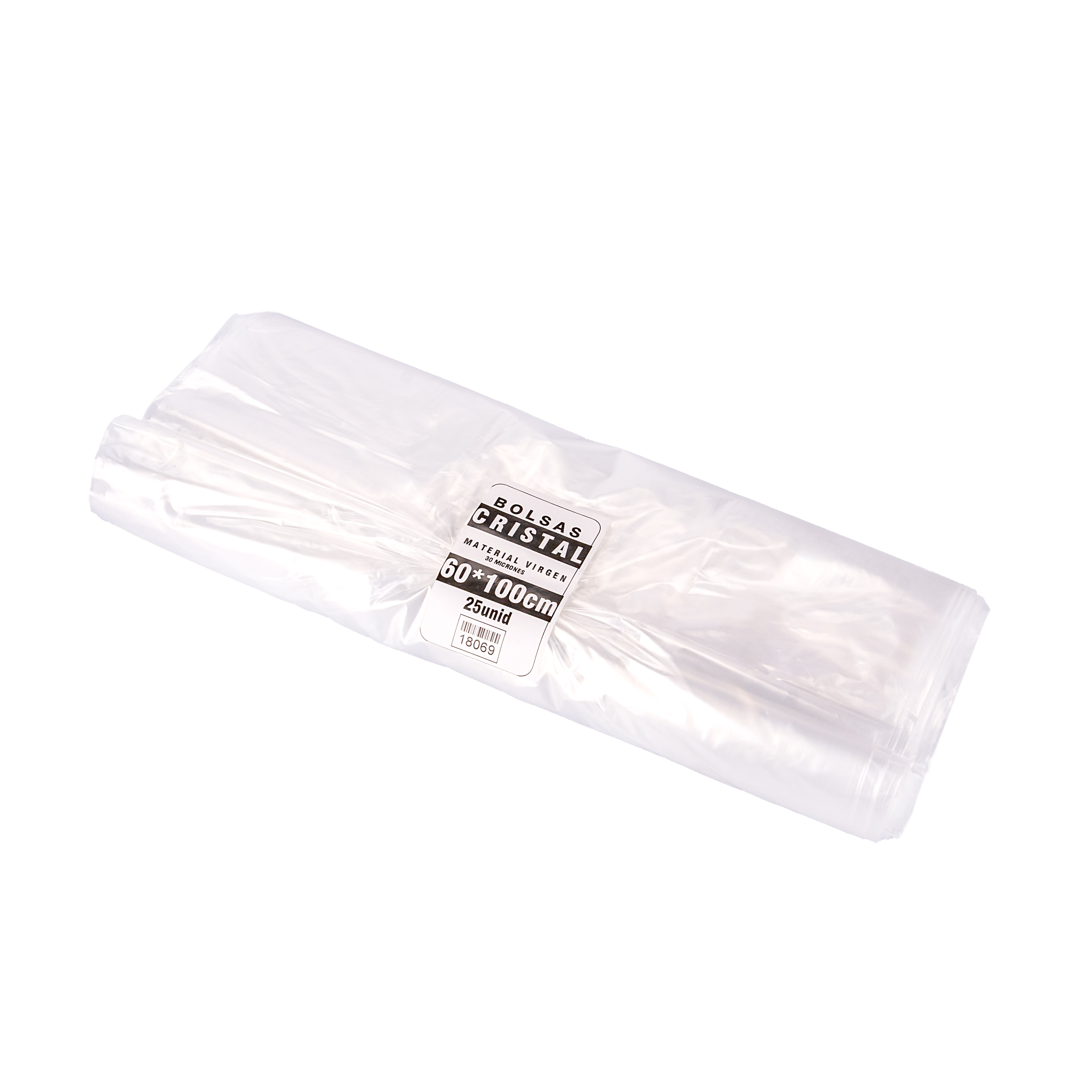 BOLSAS PLASTICAS mE PE CRISTAL (B/D - 30MIC - C/FUELLE) .60X100CM *25UNID
