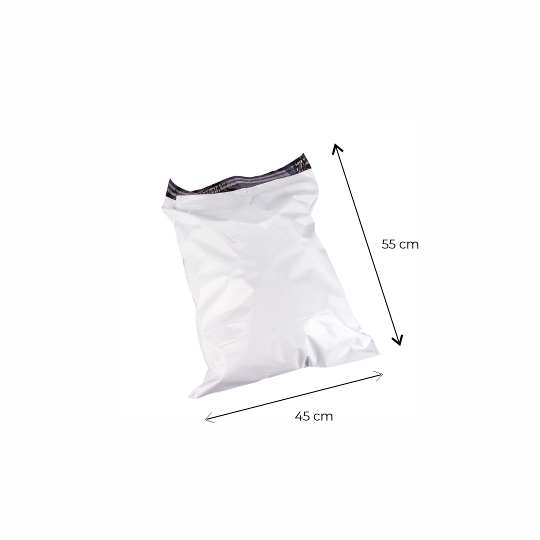 BOLSAS E-COMMERCE TRICAPA 45*55CM BLANCA/NEGRA (60MIC + FAJA SEGURIDAD) *50UNID