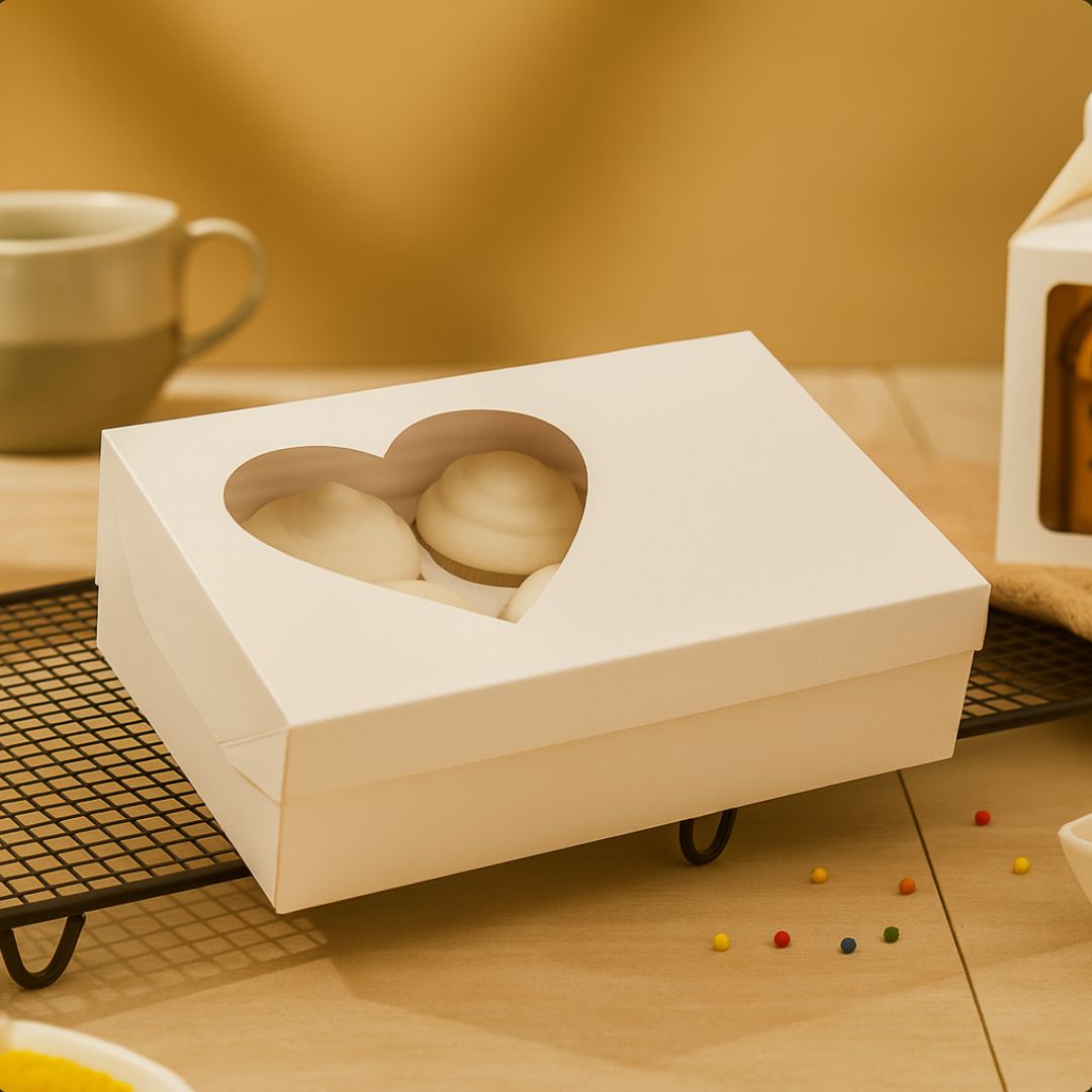 CAJA CARTULINA MEDORO 6 CUPCAKE C/VISOR CORAZON (21*15*8CM) (CCCV001) *10UNID