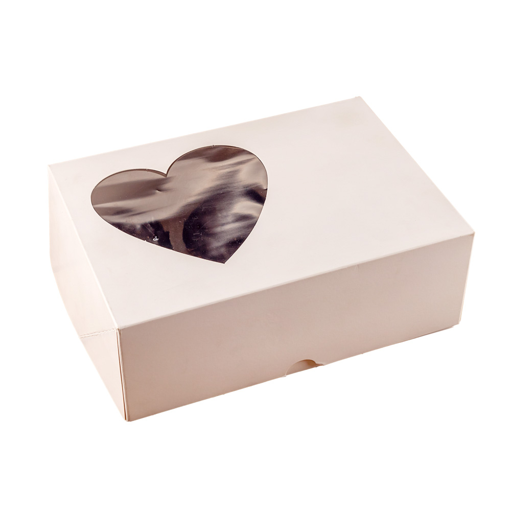 CAJA CARTULINA MEDORO 6 CUPCAKE C/VISOR CORAZON (21*15*8CM) (CCCV001) *10UNID