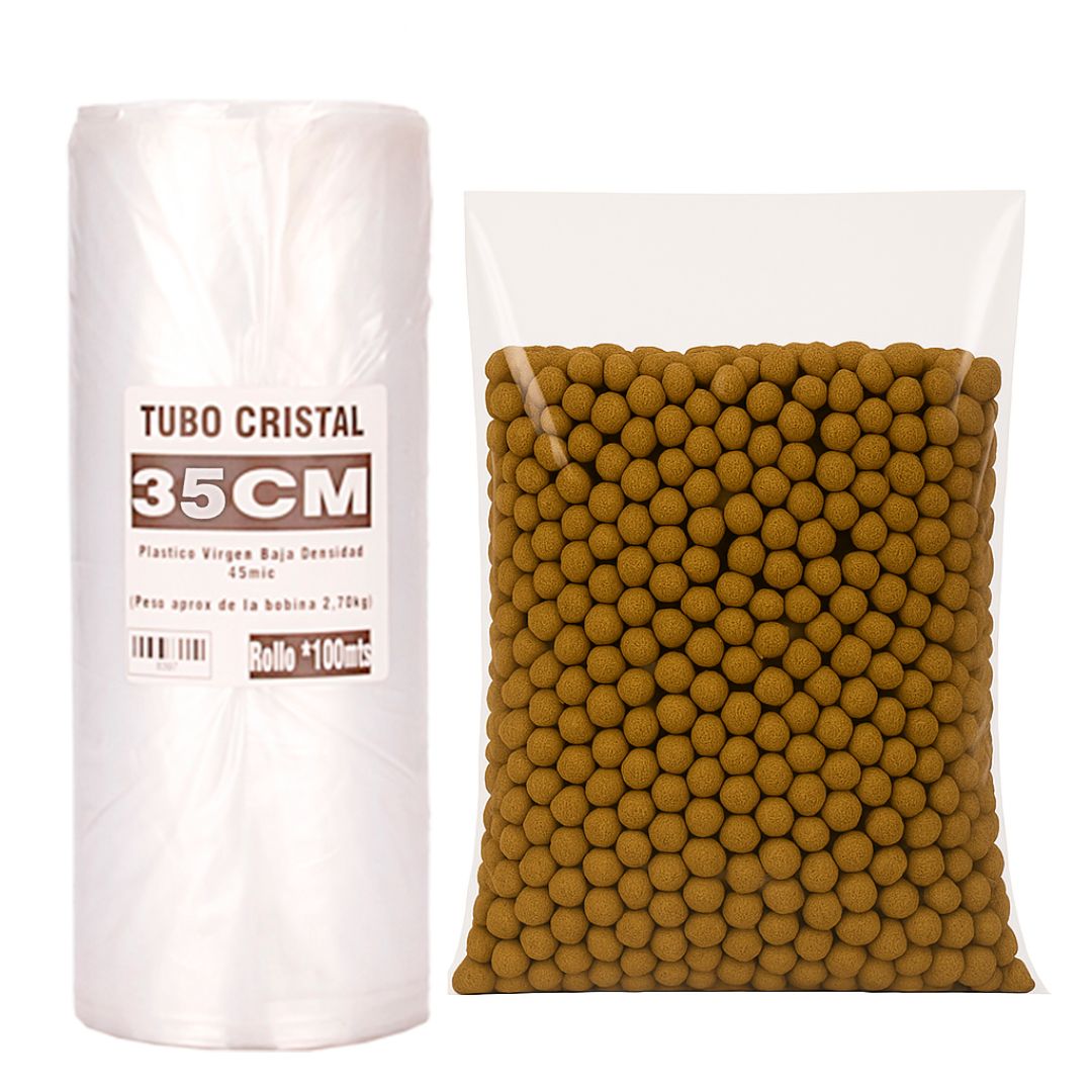 TUBO SIN CORTE mE PE CRISTAL (B/D - 45MIC) .35CM*100MTS *UNID