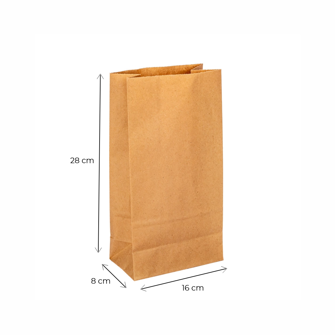 BOLSAS DELIVERY PAPEL KRAFT FONDO CUADRADO Nº3 (16*8*25CM) (80GRS) *50UNID