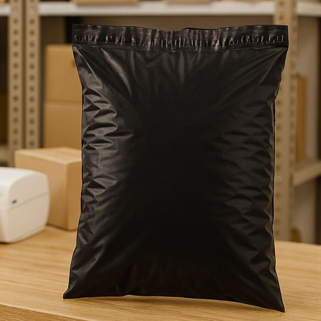 BOLSAS E-COMMERCE ECO 25*35CM NEGRA (60MIC + FAJA SEGURIDAD) *50UNID