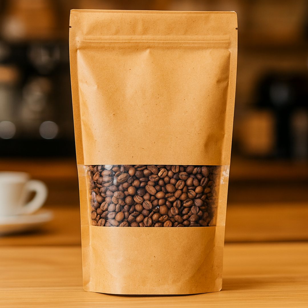 BOLSAS DOYPACK PAPEL KRAFT 750ML C/VENTANA Y ZIPPER 15*22CM (130MIC) *50UNID