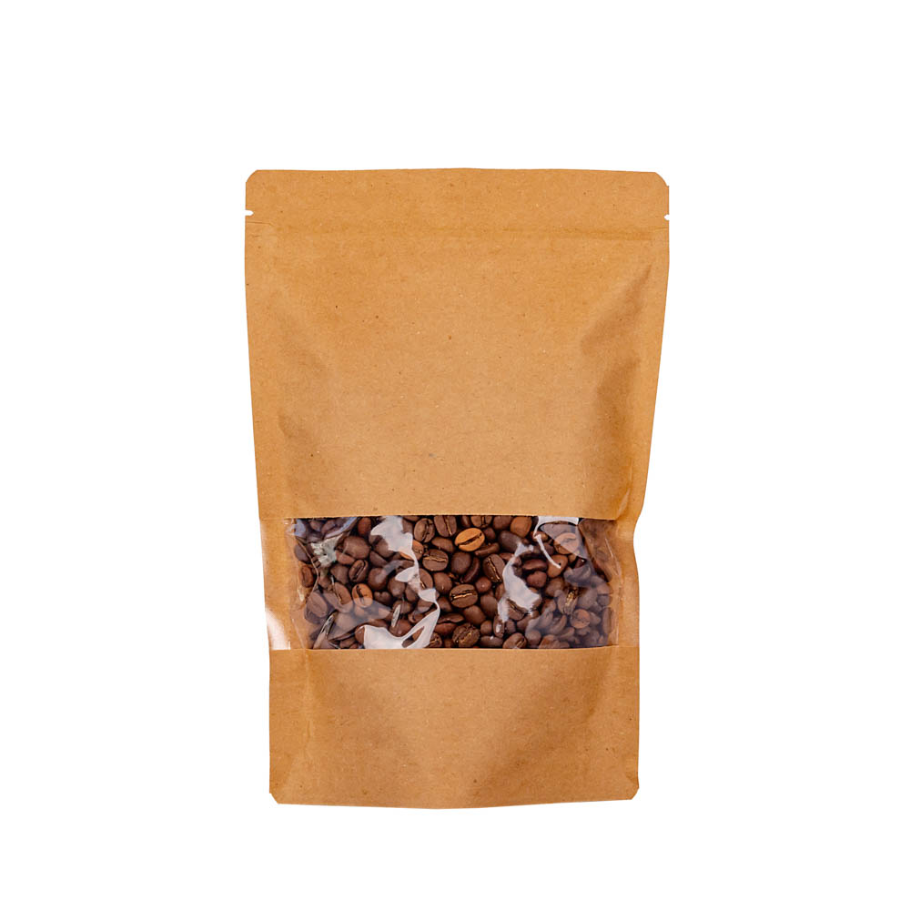 BOLSAS DOYPACK PAPEL KRAFT 750ML C/VENTANA Y ZIPPER 15*22CM (130MIC) *50UNID