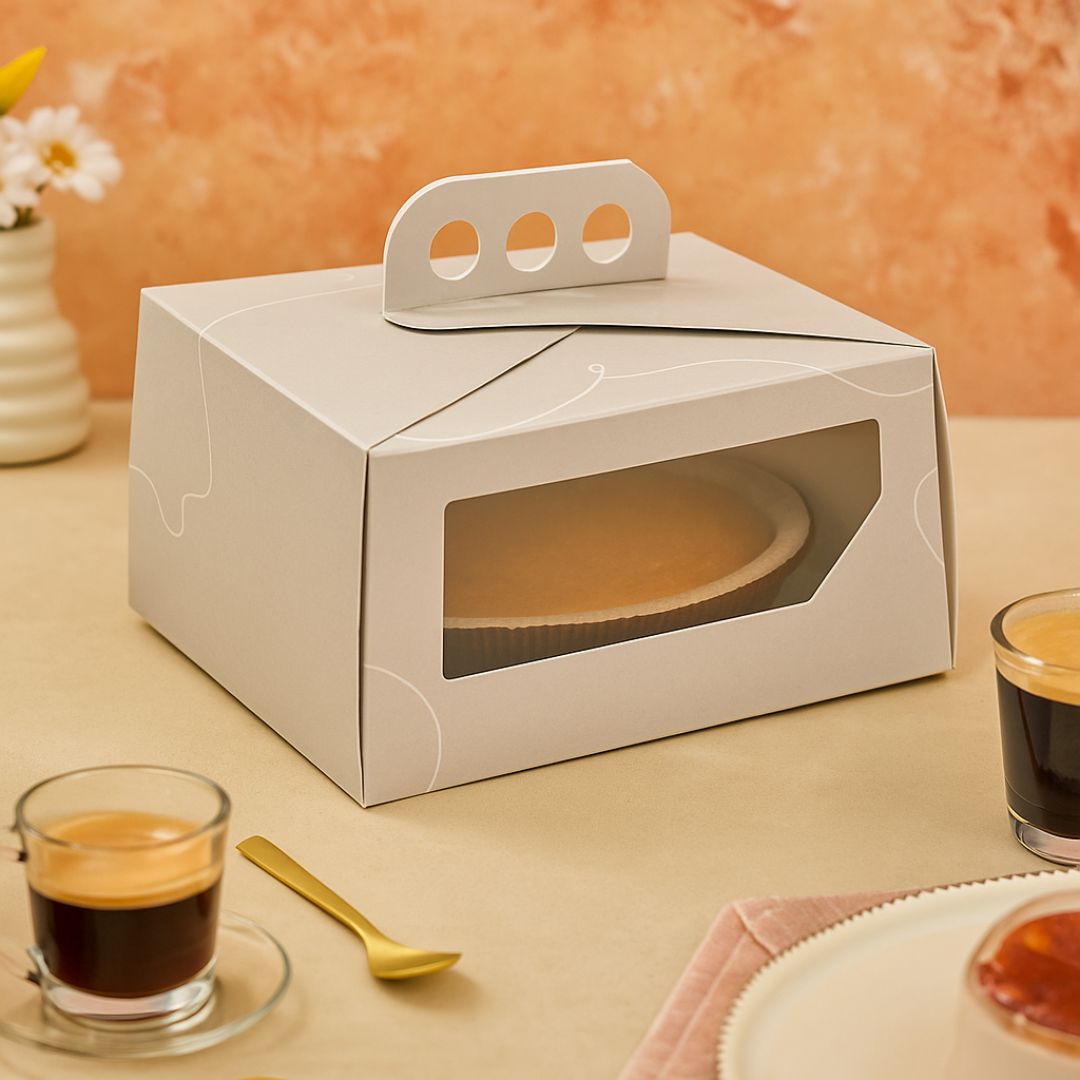 CAJA CARTULINA CHO ESTUCHE IMPRESA GRIS PASTEL CON VISOR (27*27*12CM) *25UNID