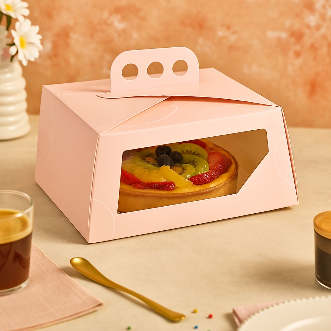 CAJA CARTULINA CHO ESTUCHE IMPRESA ROSA PASTEL CON VISOR (27*27*12CM) *25UNID
