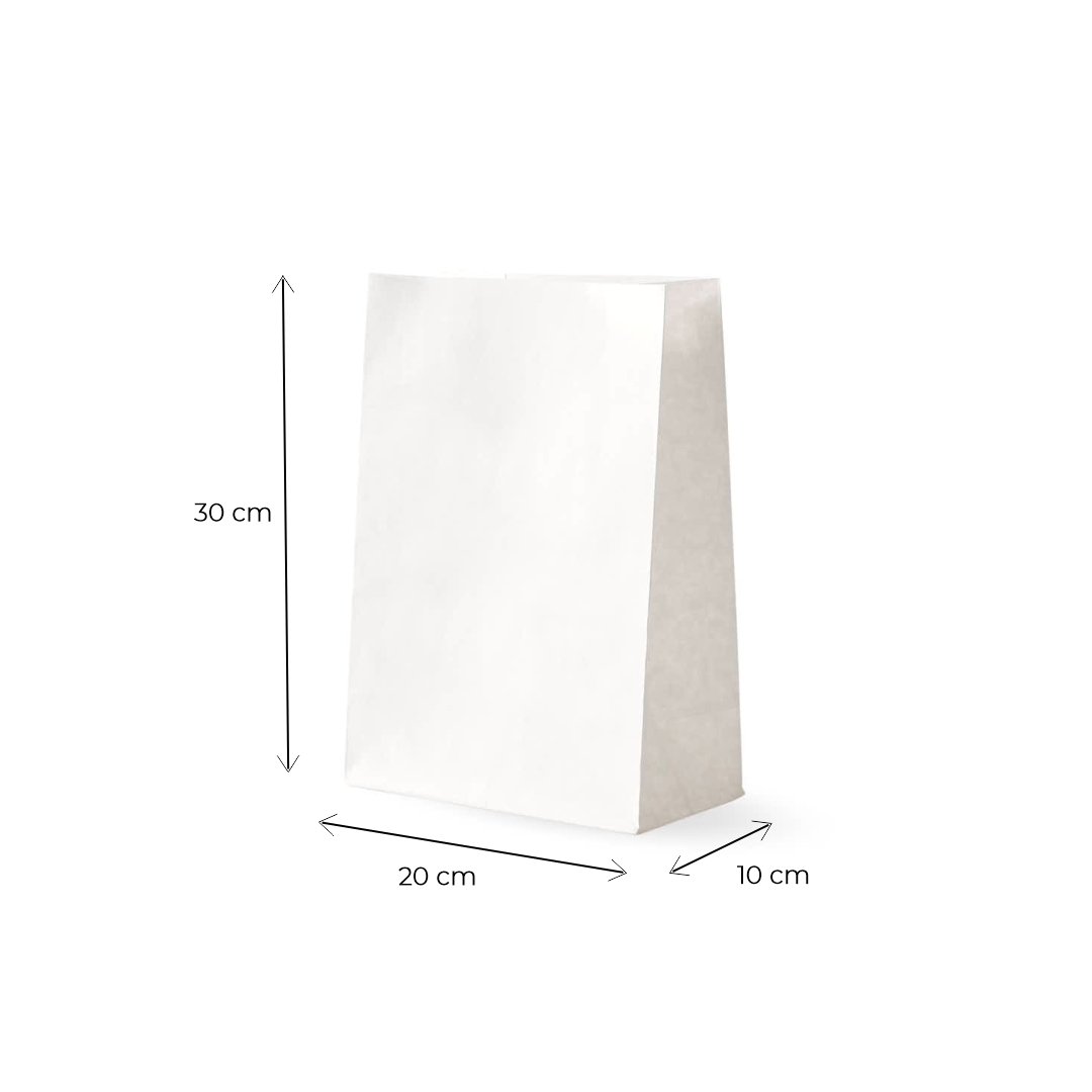 BOLSAS DELIVERY PAPEL BLANCO FONDO CUADRADO Nº5 (20*10*30CM) *50UNID