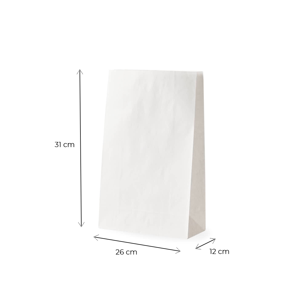 BOLSAS DELIVERY PAPEL BLANCO FONDO CUADRADO Nº7 (26*12*40CM) *50UNID