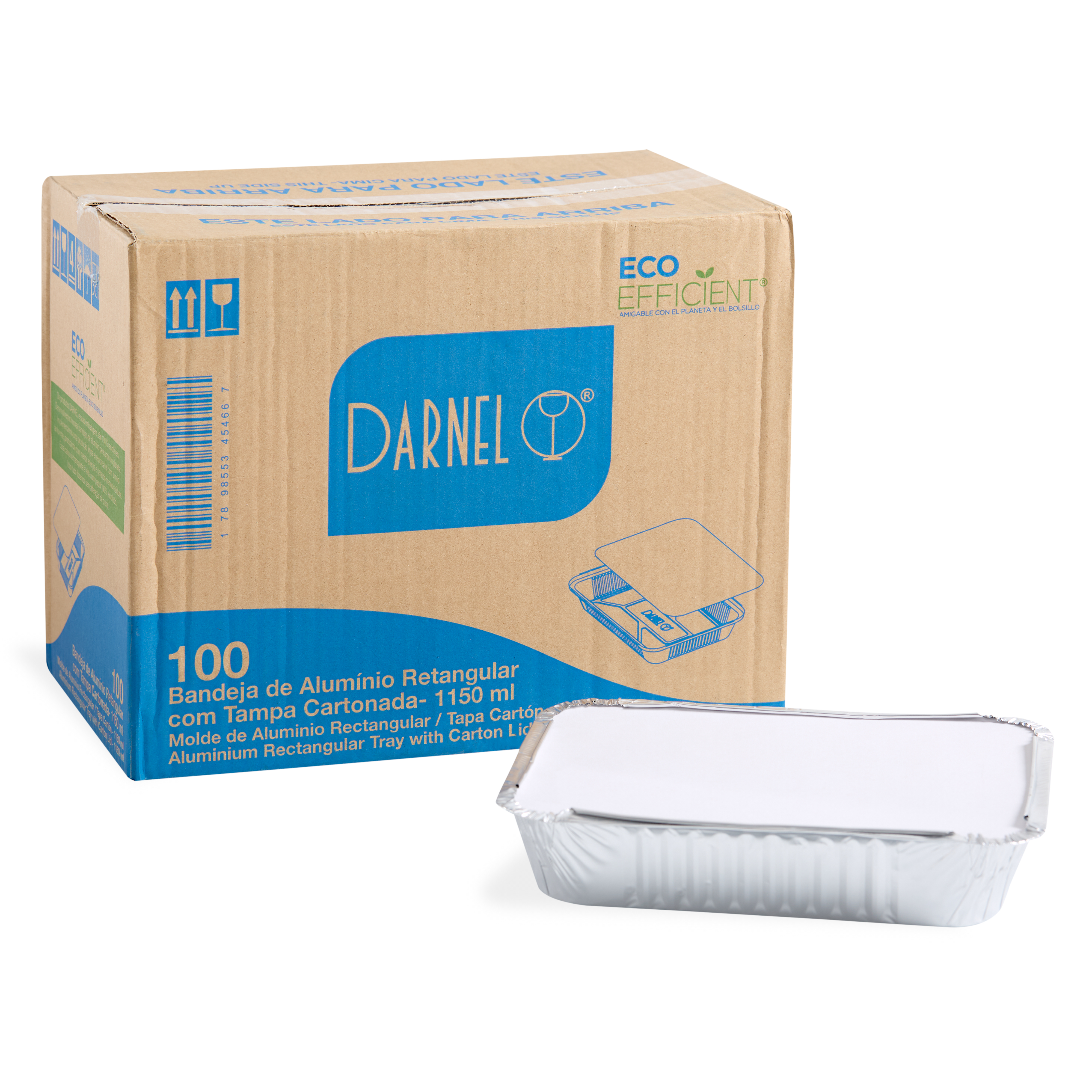 BANDEJA ALUMINIO DARNEL CON TAPA ALUMINIO.F-1150 (40OZ-1150ML) CAJA*100UNID.
