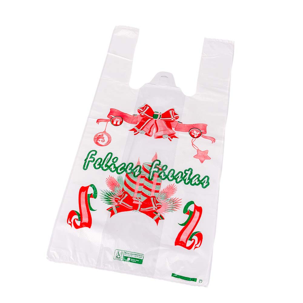 BOLSAS CAMISETA STANDARD IMPRESA FELICES FIESTAS 40*50CM A/D MAPSA *100UNID