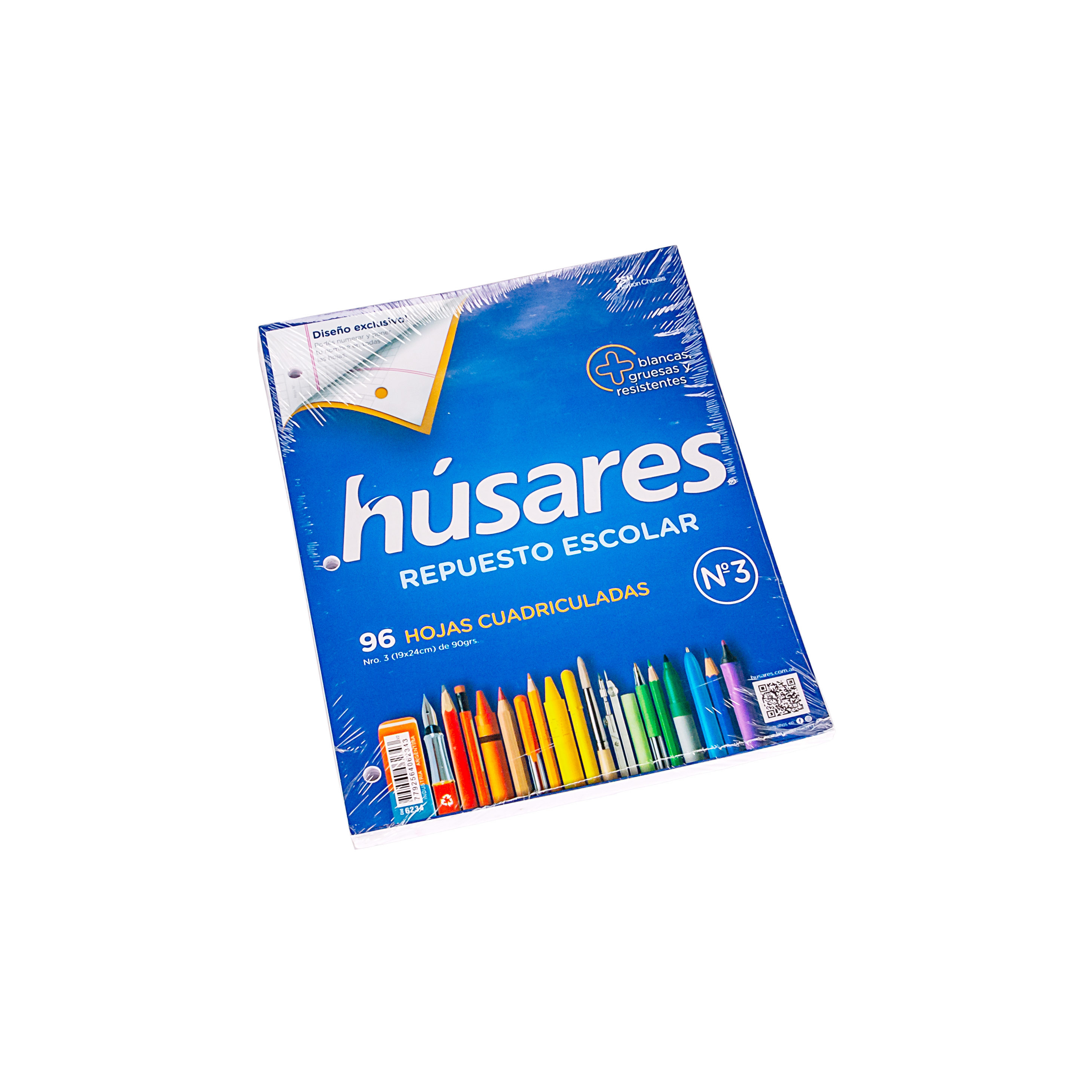 REPUESTO ESCOLAR HUSARES N°3 *96 HOJAS CUADRO (90GRS) (6234) *UNID.