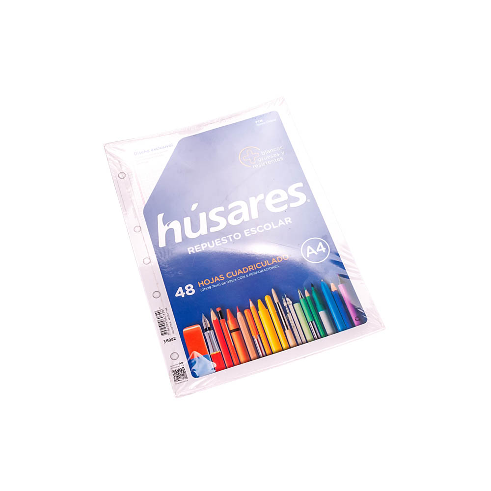 REPUESTO ESCOLAR HUSARES A4 90GRS (5 PERF) CUADRO*48HJS