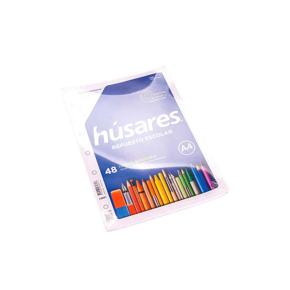 REPUESTO ESCOLAR HUSARES A4 90GRS (5 PERF) (RAYADO) *48HJS
