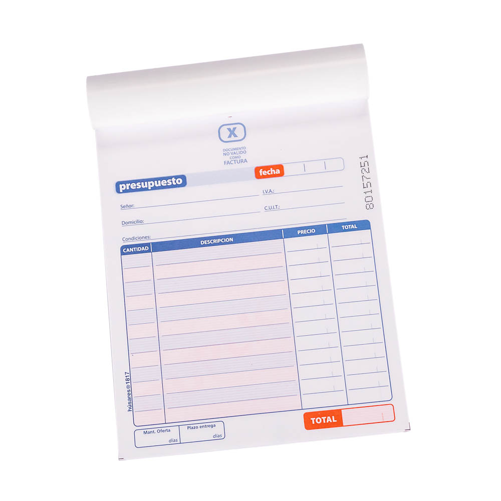 TALONARIO HUSARES PRESUPUESTO 11*15CM DUPLICADO (1817) *50 JUEGOS