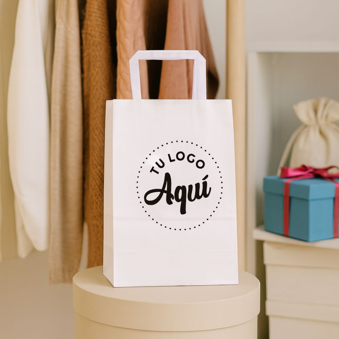 mEP BOLSA BOUTIQUE PAPEL BLANCA PERSONALIZADA 16.5*9.5*21CM X UNIDAD