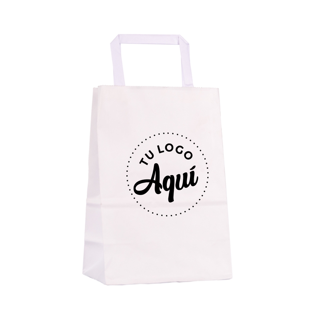 mEP BOLSA BOUTIQUE PAPEL BLANCA PERSONALIZADA 16.5*9.5*21CM X UNIDAD