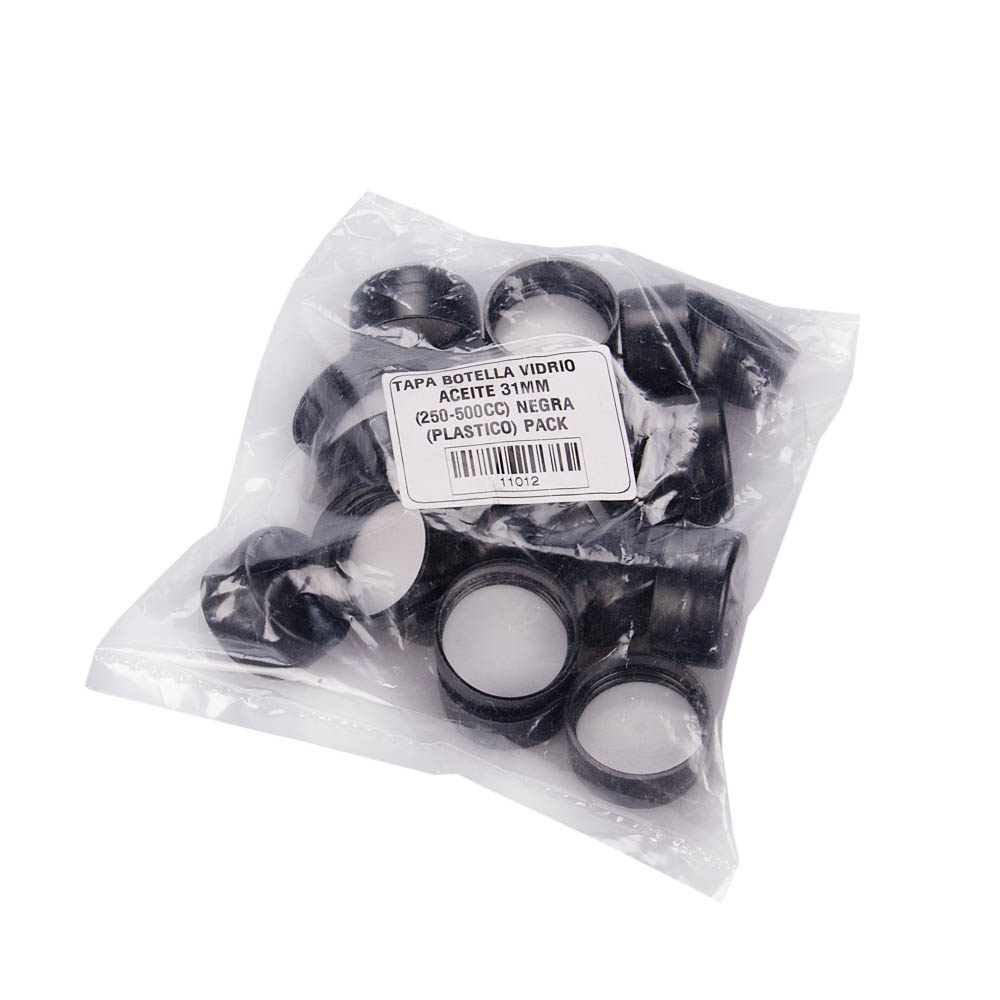 TAPA BOTELLA VIDRIO ACEITE 31MM (250-500CC) NEGRA (PLASTICO) PACK *20UNID