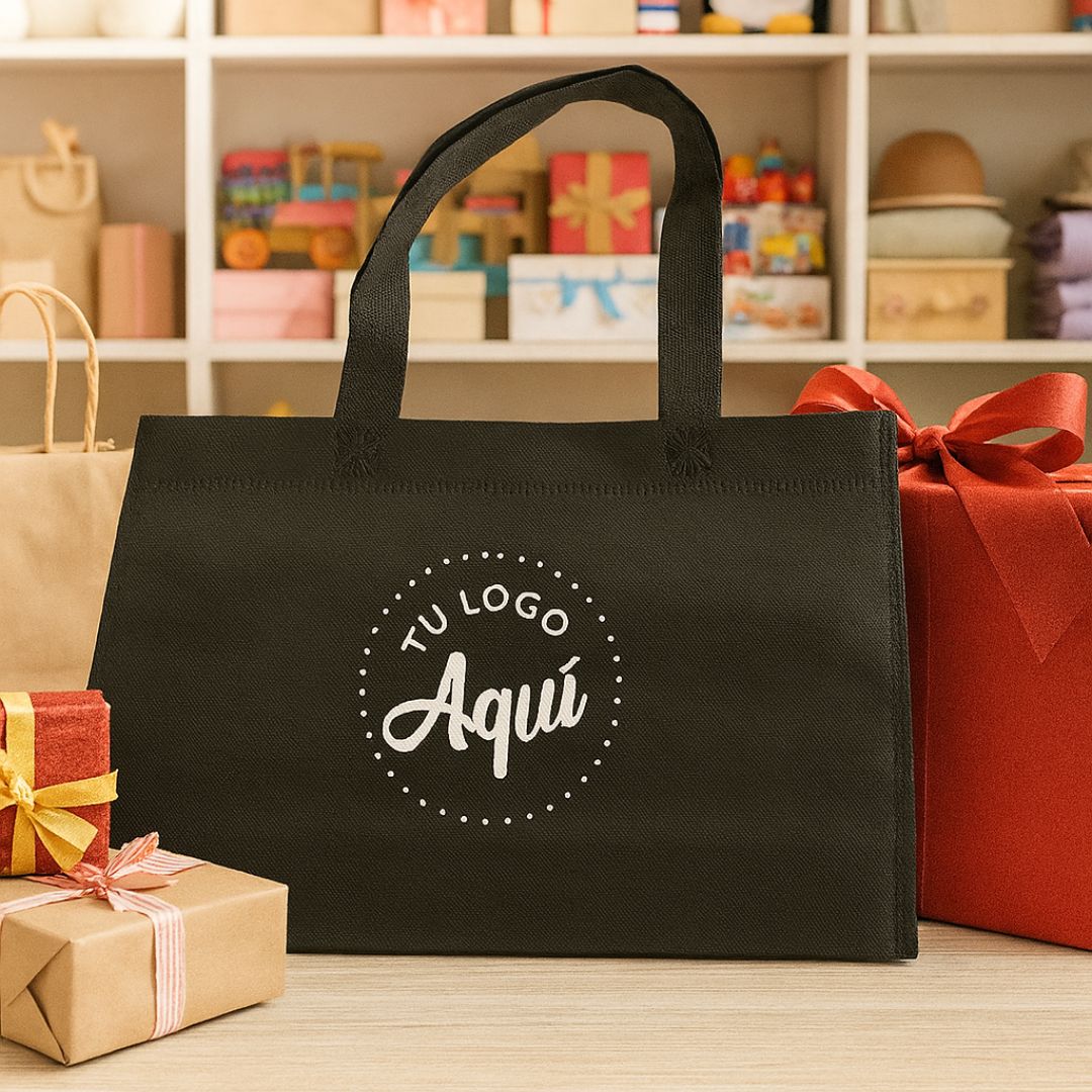 mEP BOLSA FRISELINA PERSONALIZADA ASA LARGA NEGRA 45*40CM X UNIDAD