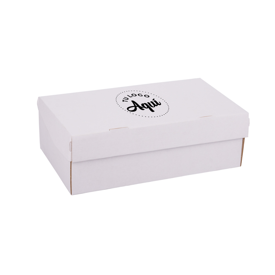 mEP CAJA ZAPATILLAS CARTON MICRO BLANCO/MARRON PERSONALIZADO (19*32.5*10.5CM) X UNIDAD