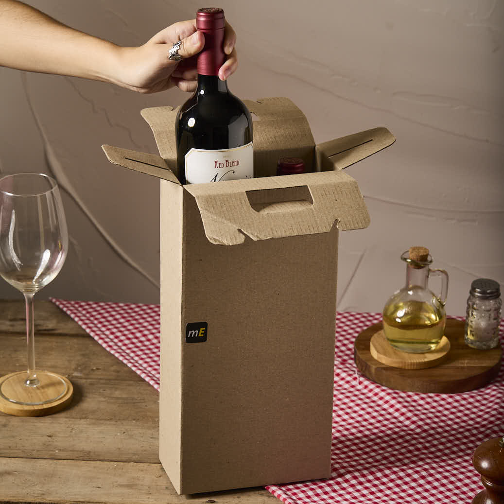 mEP CAJA VINO CARTON MICRO MARRON/MARRON PERSONALIZADO 2 BOTELLAS (8.5*16.5*34CM) X UNIDAD
