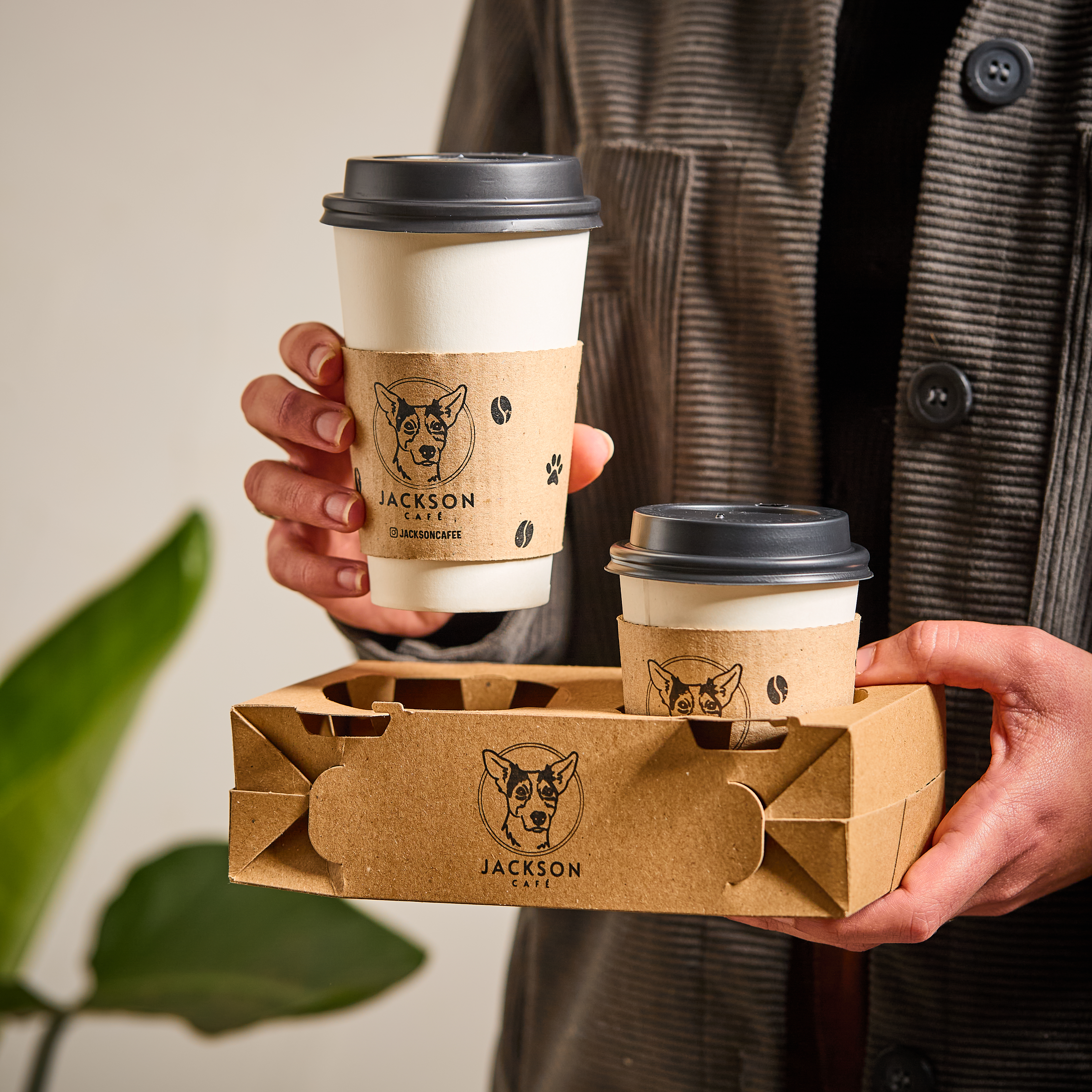 mEP PORTAVASOS BASE CARTON KRAFT PERSONALIZADO 2 VASOS BIOHZ (18.2*9.2*5.3CM) X UNIDAD