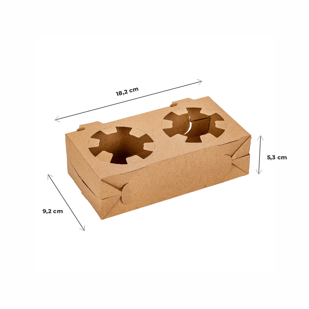 mEP PORTAVASOS BASE CARTON KRAFT PERSONALIZADO 2 VASOS BIOHZ (18.2*9.2*5.3CM) X UNIDAD