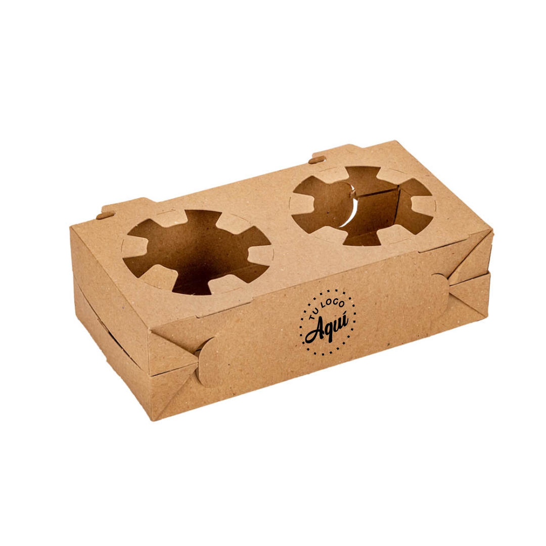 mEP PORTAVASOS BASE CARTON KRAFT PERSONALIZADO 2 VASOS BIOHZ (18.2*9.2*5.3CM) X UNIDAD