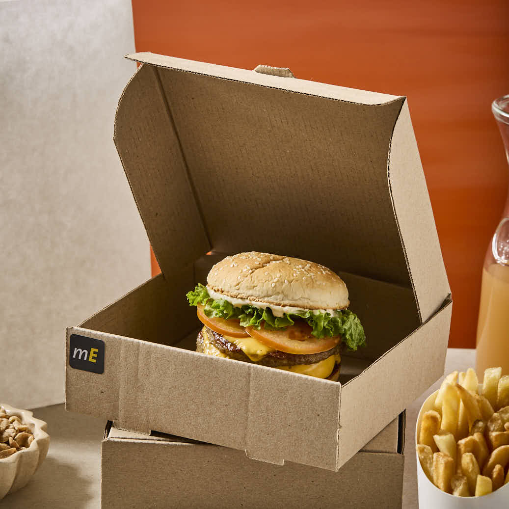 CAJA MICRO CARTON MARRON/MARRON (18.5*18.5*5.5CM) (HAMBURGUESA) *100UNID.