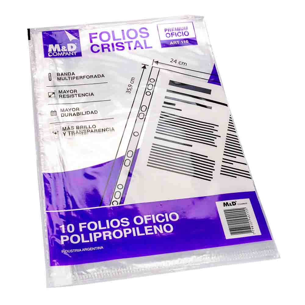 FOLIOS COMERCIALES M&amp;D OFICIO (10 UNID) (40MIC) *PAQ.