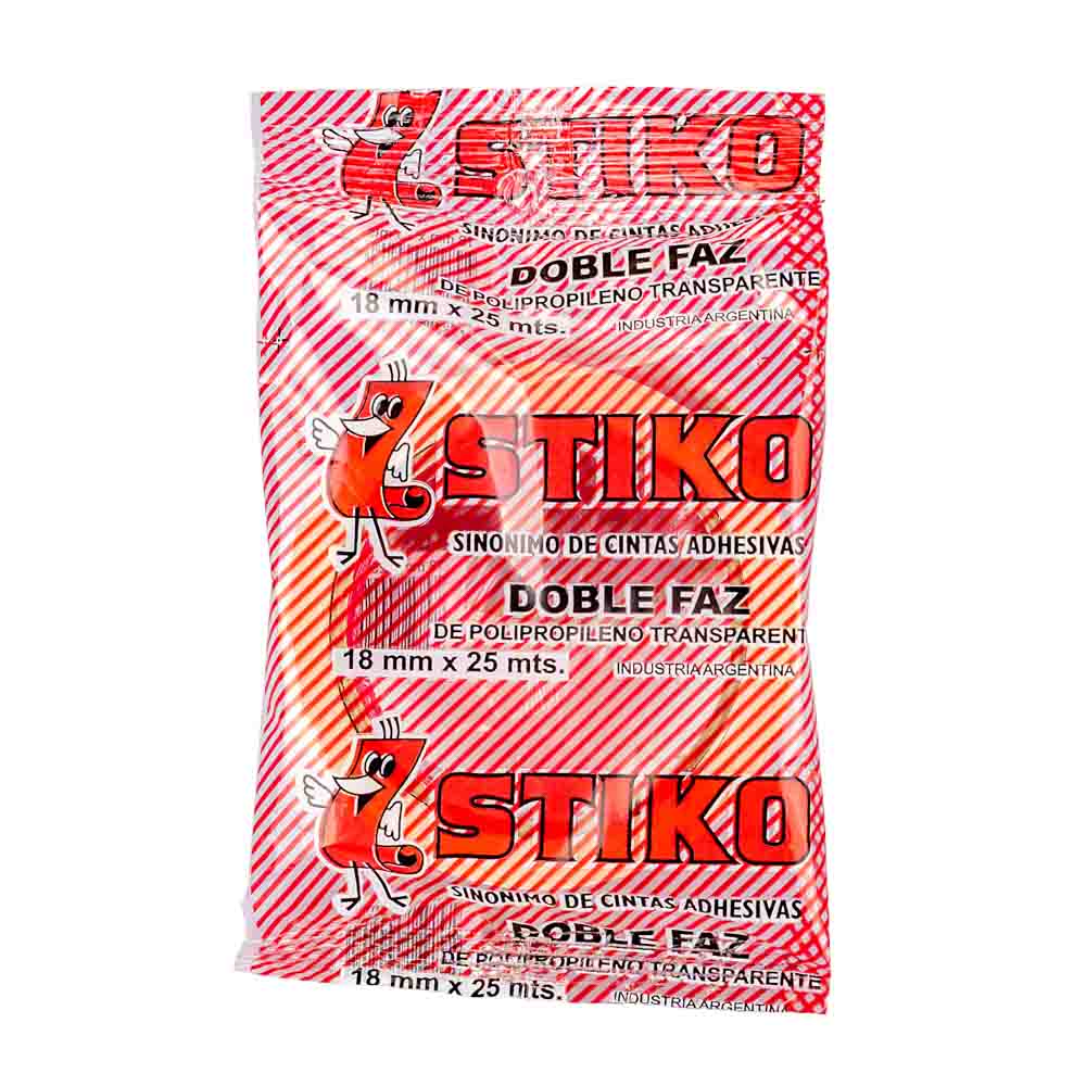 CINTA DOBLE FAZ POLIPROPILENO TRANSPARENTE 18MM*25MTS STIKO *UNID.