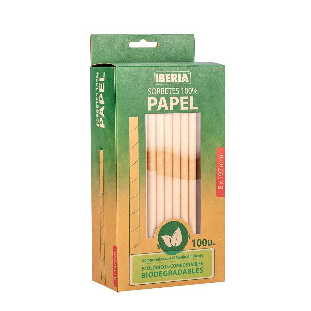 SORBETES ECOLOGICOS SIN FUNDA FRAPPE PAPEL KRAFT IBERIA (8MM*20CM) (OFERTA DISC) *100UNID