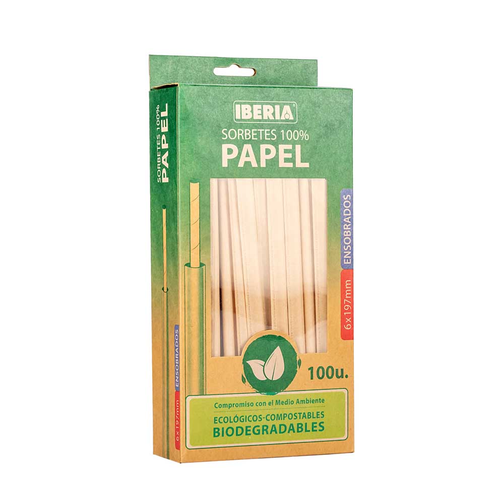 SORBETES ECOLOGICOS ENSOBRADOS PAPEL KRAFT IBERIA (6MM*20CM).(OFERTA DISC) *100UNID