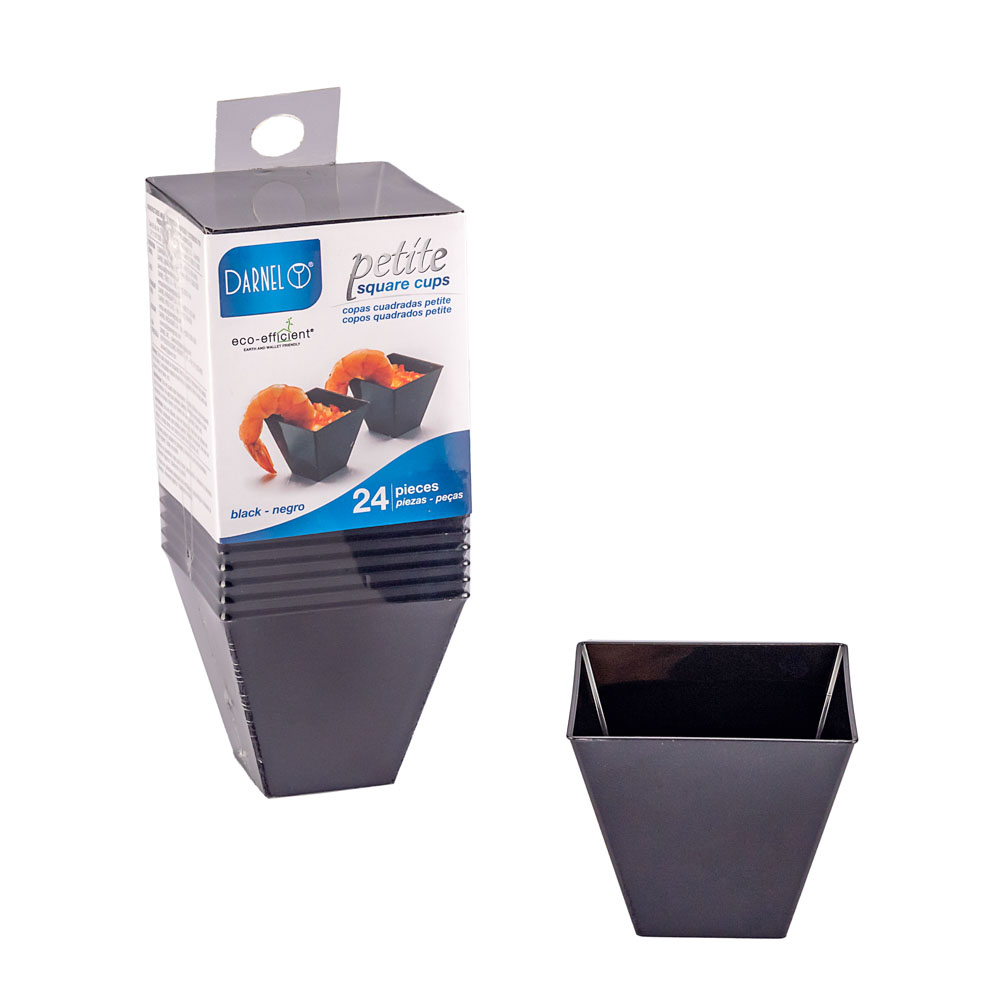 COPA PETITE CUADRADA PLASTICA NEGRA (5*5*4CM) BLISTER *24UNID.