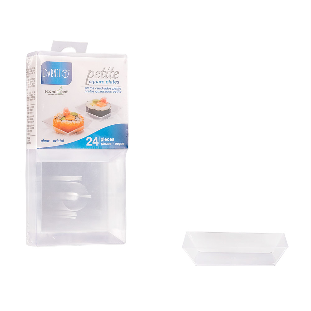 PLATO PETITE CUADRADO PLASTICO CRISTAL (6*6*1CM) BLISTER *24UNID.