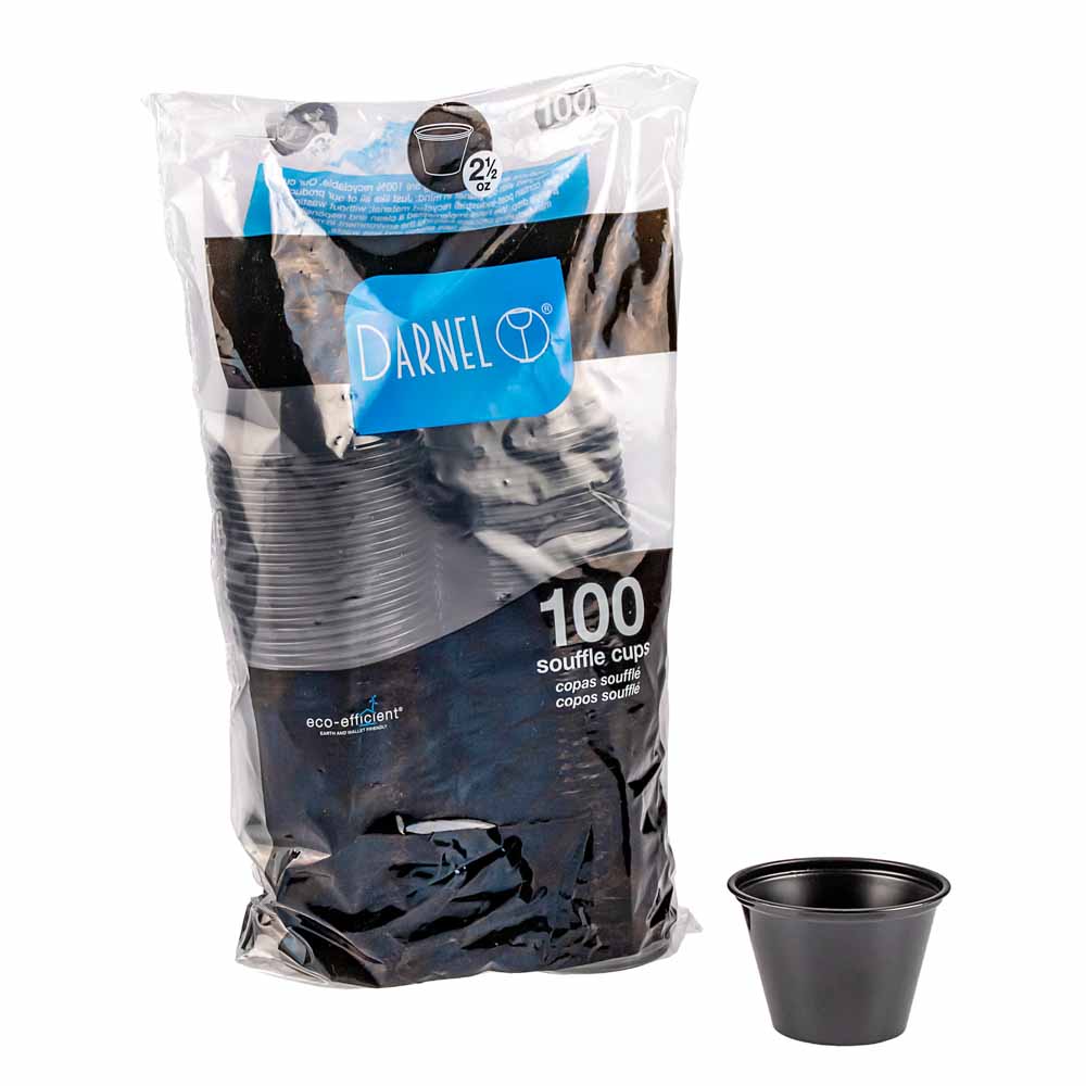 POTE SOUFFLE PLASTICO NEGRO.2.5OZ PAQ.*100UNID