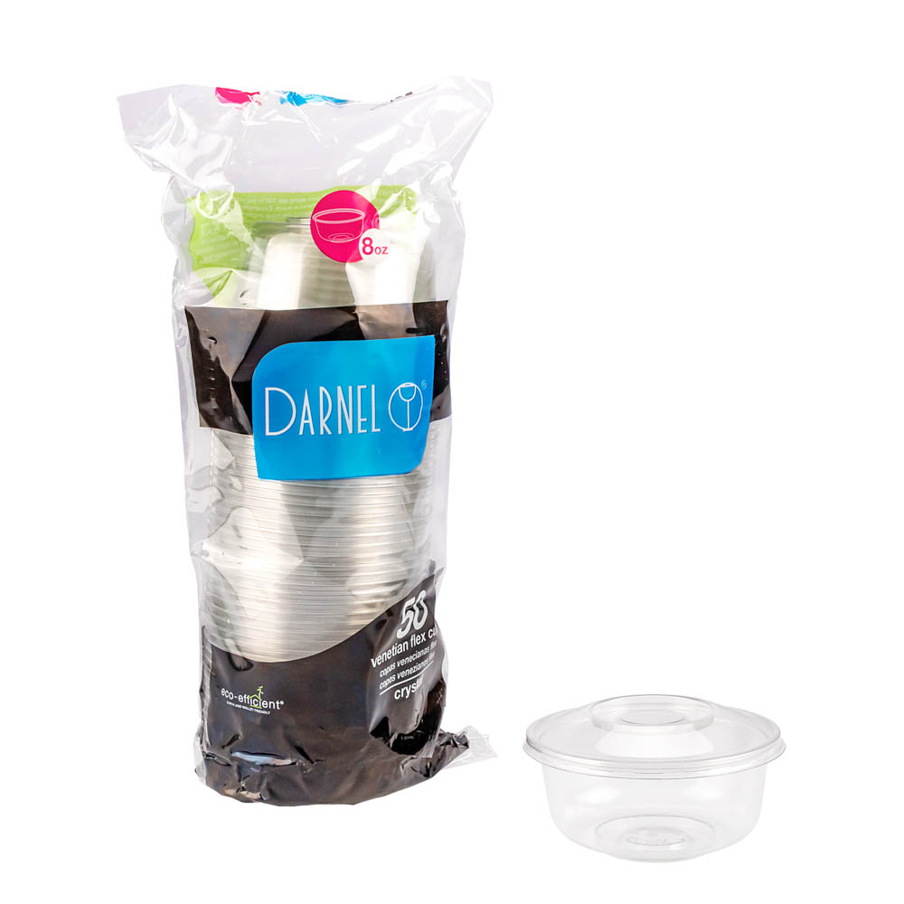 COPA VENECIANA FLEX PLASTICA CRISTAL 8OZ C/TAPA PAQ.*50UNID