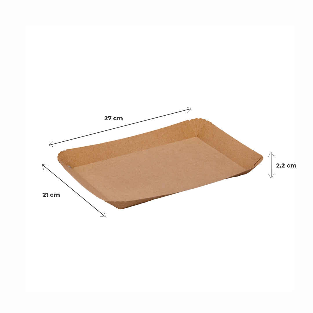 BANDEJA CARTON RECTANGULAR KRAFT Nº5 (21*27*2.2CM) BIOHZ *300UNID