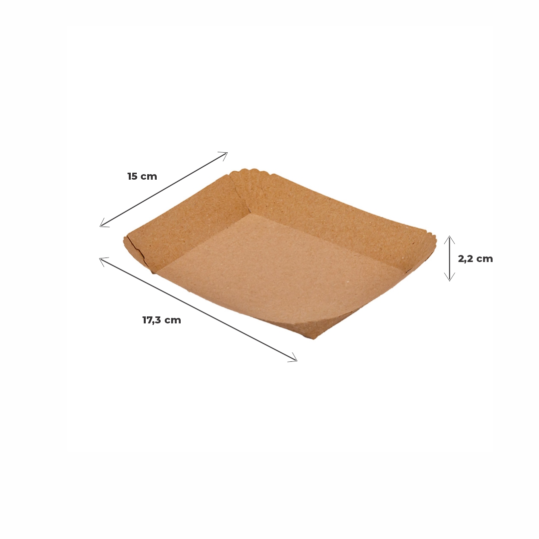 BANDEJA CARTON RECTANGULAR KRAFT Nº2 (15*17.3*2.2CM) BIOHZ *600UNID