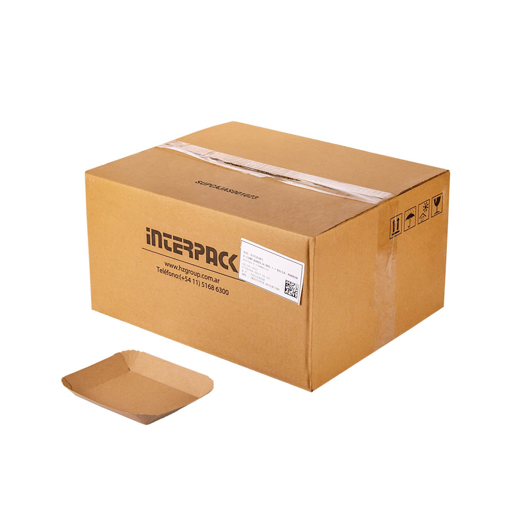 BANDEJA CARTON RECTANGULAR KRAFT Nº2 (15*17.3*2.2CM) BIOHZ *600UNID