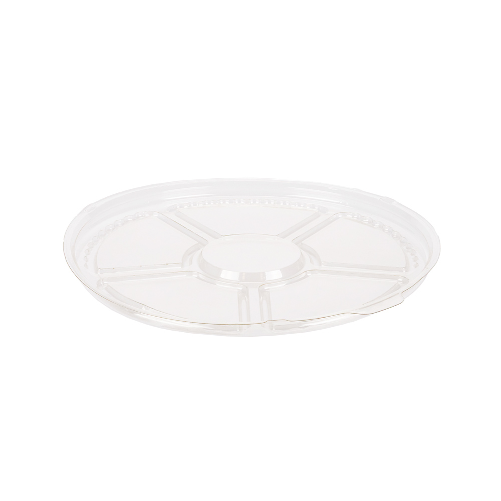 BANDEJA CON 5 DIVISIONES BASE NEGRA TAPA CRISTAL (26CM DIAM.*4.5CM ALTO) *10UNID.