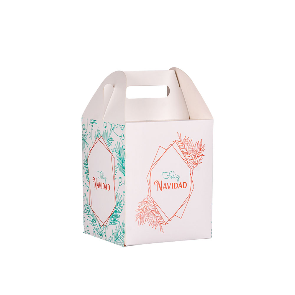 CAJA CARTULINA IMPRESA NAVIDAD PAN DULCE .3/4KG-1KG (15X15X19CM C/MANIJA Y VISOR) mE *25UNID (DISC)