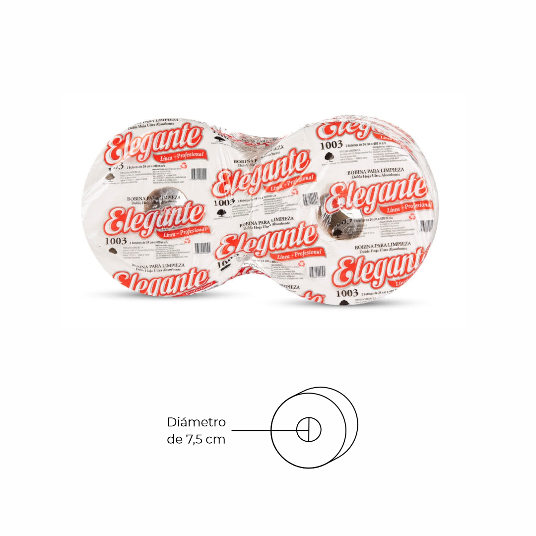 PAPEL TISSUE (24CM*400MTS) ELEGANTE BLANCO DOBLE HOJA (800MTS) *2 ROLLOS