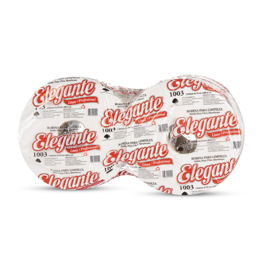 PAPEL TISSUE (24CM*400MTS) ELEGANTE BLANCO DOBLE HOJA (800MTS) *2 ROLLOS