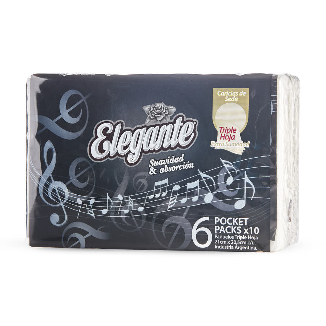 PAÑUELOS ELEGANTE POCKET TRIPLE HOJA (21*20CM C/U) *6 PAQ*10UNID